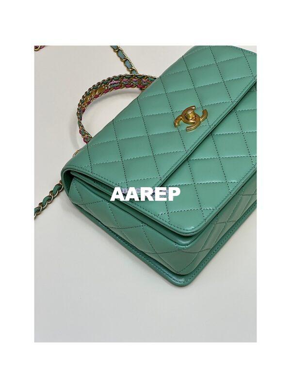 Replica Chanel Small Flap Bag with Top Handle in Shiny Calfskin AS3908 Light Green 4