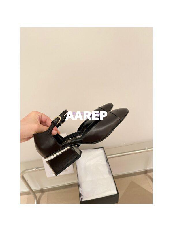 Replica Chanel Mary Janes Shiny Goatskin with Pearls G39250 Black 8
