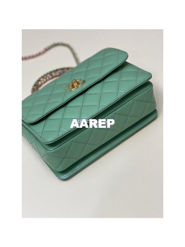 Replica Chanel Small Flap Bag with Top Handle in Shiny Calfskin AS3908 Light Green 5