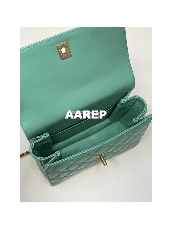 Replica Chanel Small Flap Bag with Top Handle in Shiny Calfskin AS3908 Light Green 7