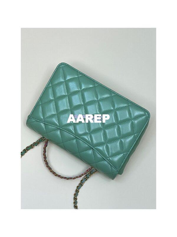 Replica Chanel Small Flap Bag with Top Handle in Shiny Calfskin AS3908 Light Green 9