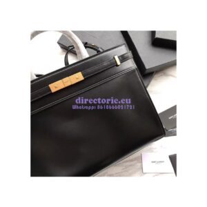 Replica YSL Saint Laurent Manhattan small shopping in black smooth leather 2