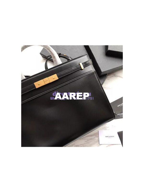 Replica YSL Saint Laurent Manhattan small shopping in black smooth leather 4