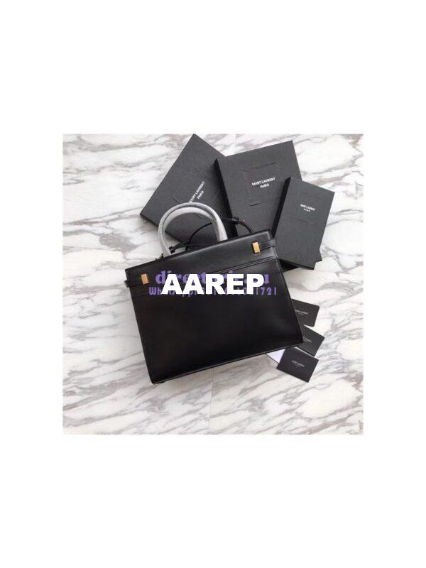 Replica YSL Saint Laurent Manhattan small shopping in black smooth leather 6