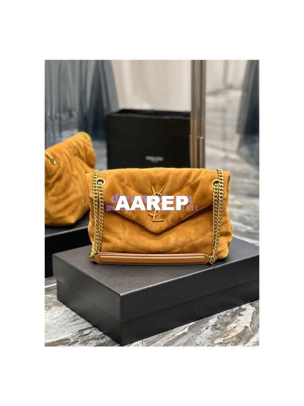 Replica YSL Saint Laurent Loulou Puffer Small Bag In Quilted Suede And Lambskin 577476 Tan 4