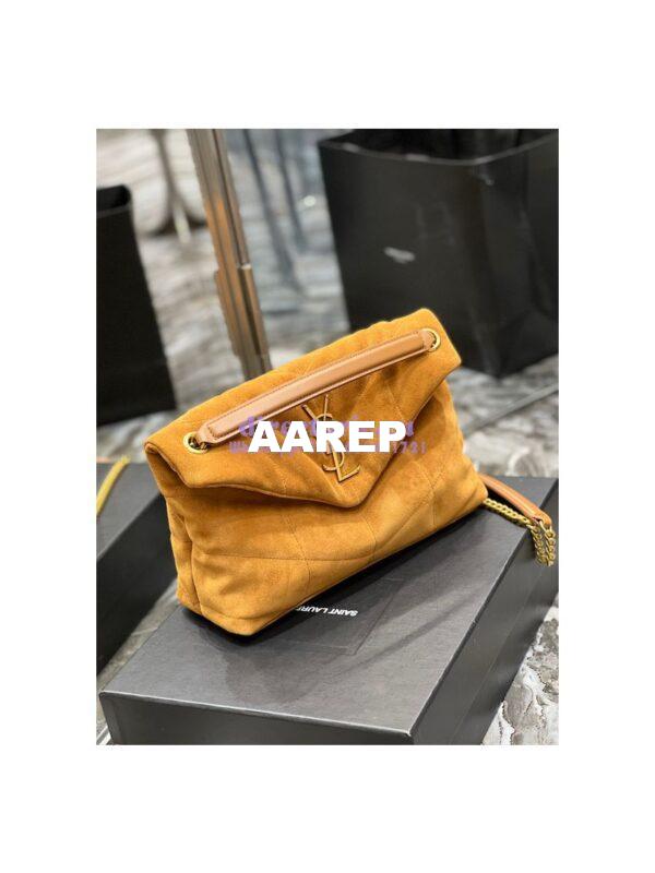 Replica YSL Saint Laurent Loulou Puffer Small Bag In Quilted Suede And Lambskin 577476 Tan 5
