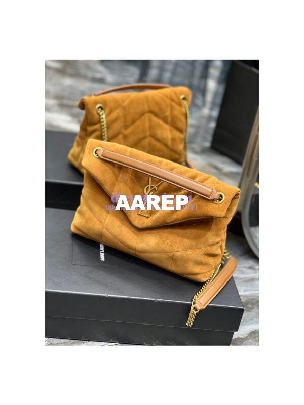 Replica YSL Saint Laurent Loulou Puffer Small Bag In Quilted Suede And Lambskin 577476 Tan 6