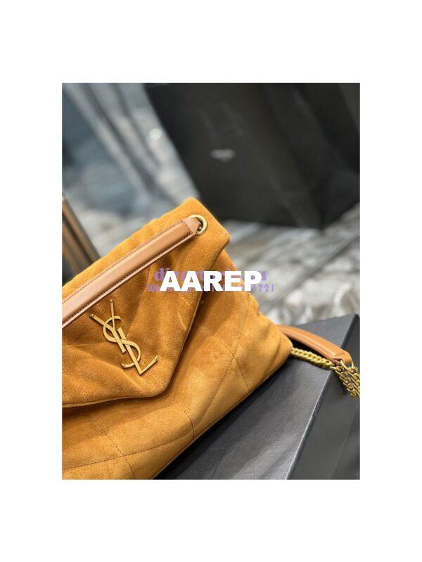 Replica YSL Saint Laurent Loulou Puffer Small Bag In Quilted Suede And Lambskin 577476 Tan 7