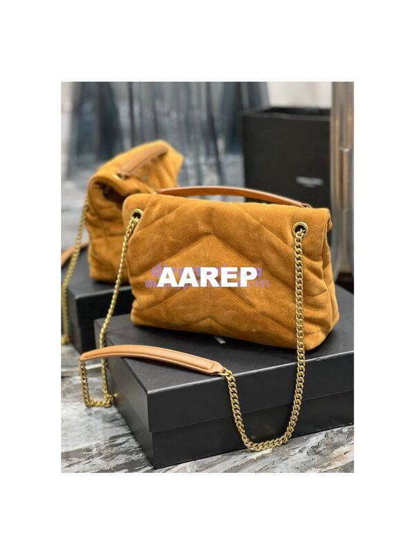 Replica YSL Saint Laurent Loulou Puffer Small Bag In Quilted Suede And Lambskin 577476 Tan 9