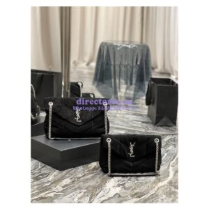 Replica YSL Saint Laurent Loulou Puffer Medium Bag In Quilted Suede And Lambskin 5774751 Black
