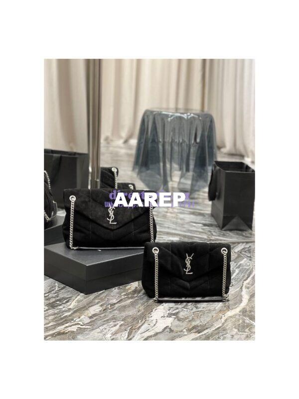 Replica YSL Saint Laurent Loulou Puffer Medium Bag In Quilted Suede And Lambskin 5774751 Black 3