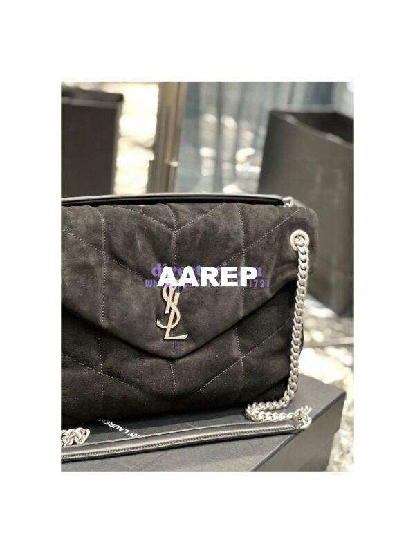 Replica YSL Saint Laurent Loulou Puffer Medium Bag In Quilted Suede And Lambskin 5774751 Black 6