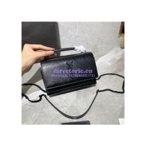 Replica Saint Laurent YSL Sunset Chain Wallet In Smooth Leather 533026 All Black