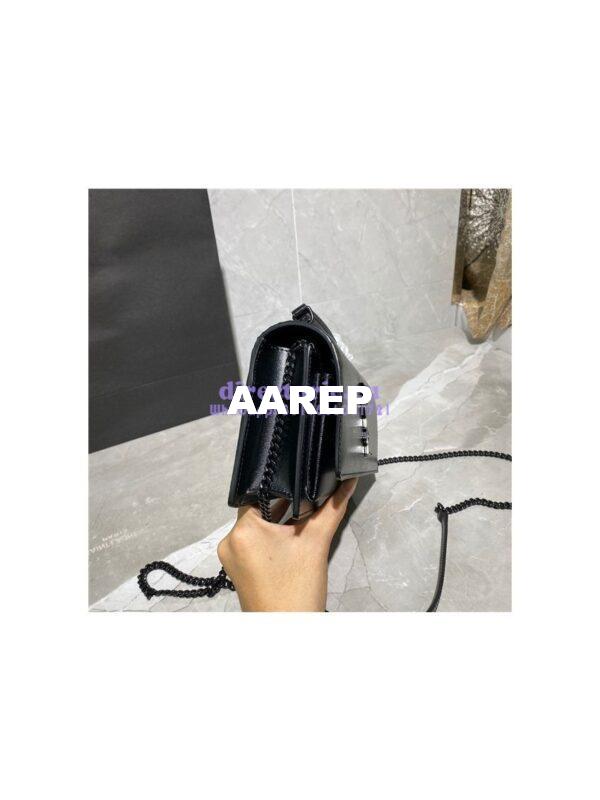 Replica Saint Laurent YSL Sunset Chain Wallet In Smooth Leather 533026 All Black 5