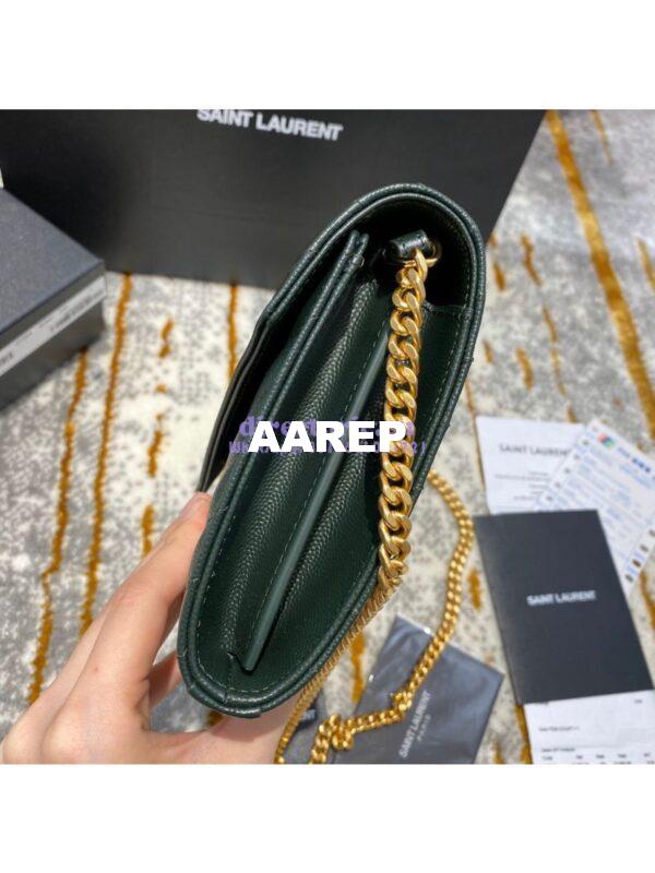 Replica YSL Saint Laurent Monogram Chain Wallet Grain De Poudre Textured Matelasse Leather Green 7