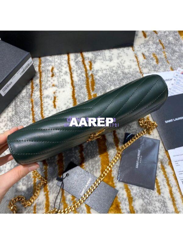 Replica YSL Saint Laurent Monogram Chain Wallet Grain De Poudre Textured Matelasse Leather Green 8