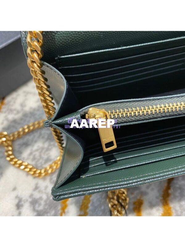 Replica YSL Saint Laurent Monogram Chain Wallet Grain De Poudre Textured Matelasse Leather Green 10