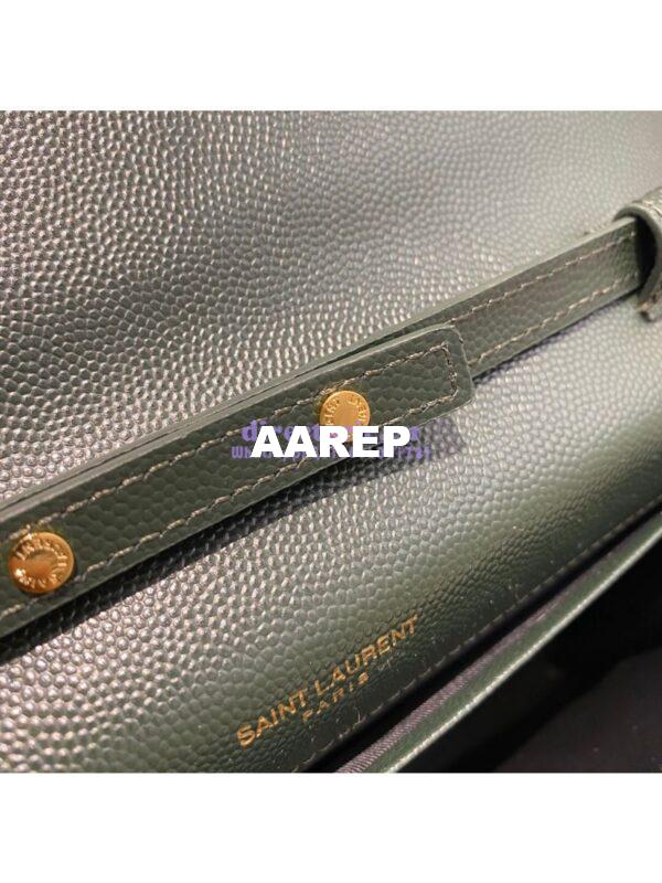 Replica YSL Saint Laurent Monogram Chain Wallet Grain De Poudre Textured Matelasse Leather Green 13