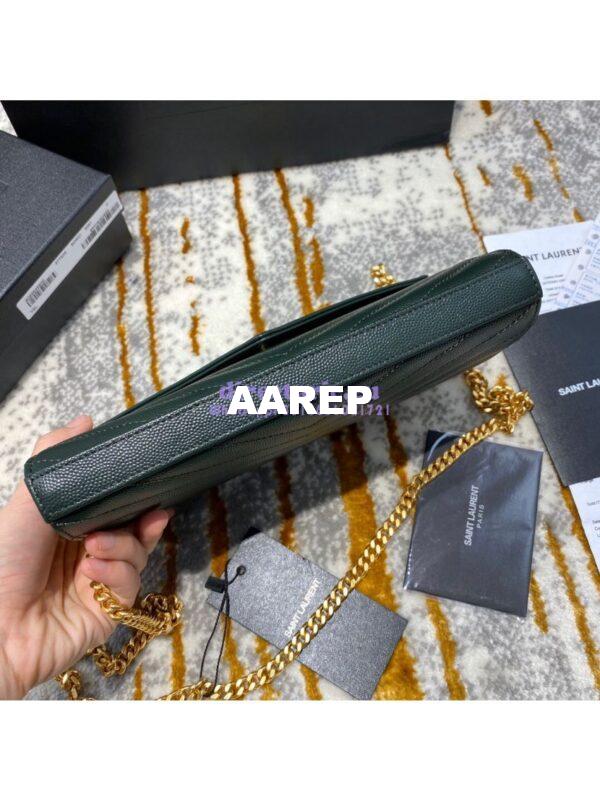 Replica YSL Saint Laurent Monogram Chain Wallet Grain De Poudre Textured Matelasse Leather Green 15