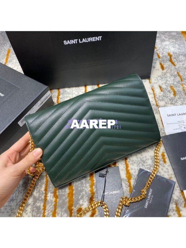 Replica YSL Saint Laurent Monogram Chain Wallet Grain De Poudre Textured Matelasse Leather Green 16