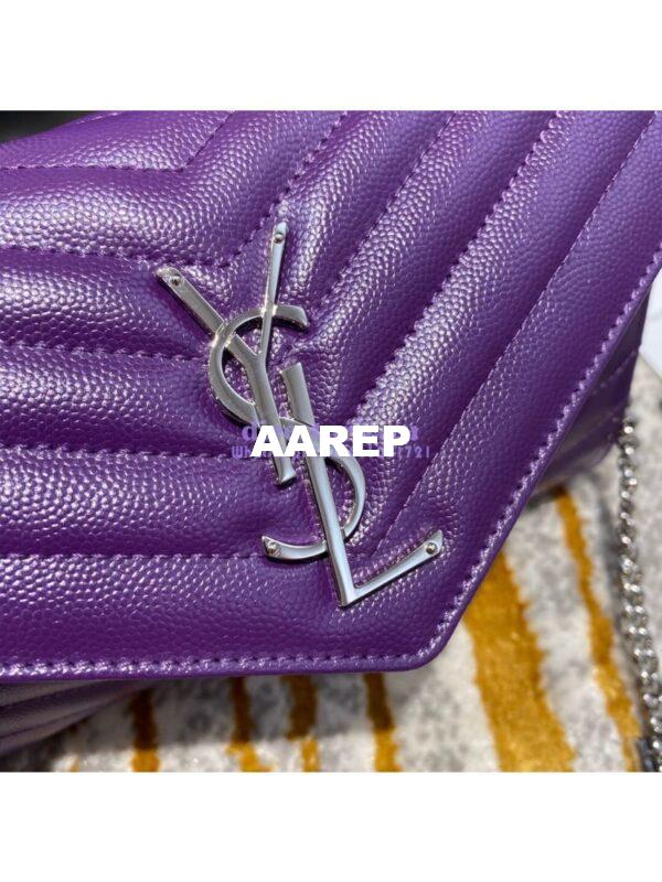 Replica YSL Saint Laurent Monogram Chain Wallet Grain De Poudre Textured Matelasse Leather Purple 6