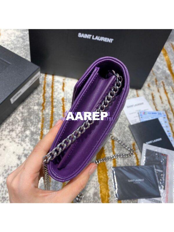 Replica YSL Saint Laurent Monogram Chain Wallet Grain De Poudre Textured Matelasse Leather Purple 7