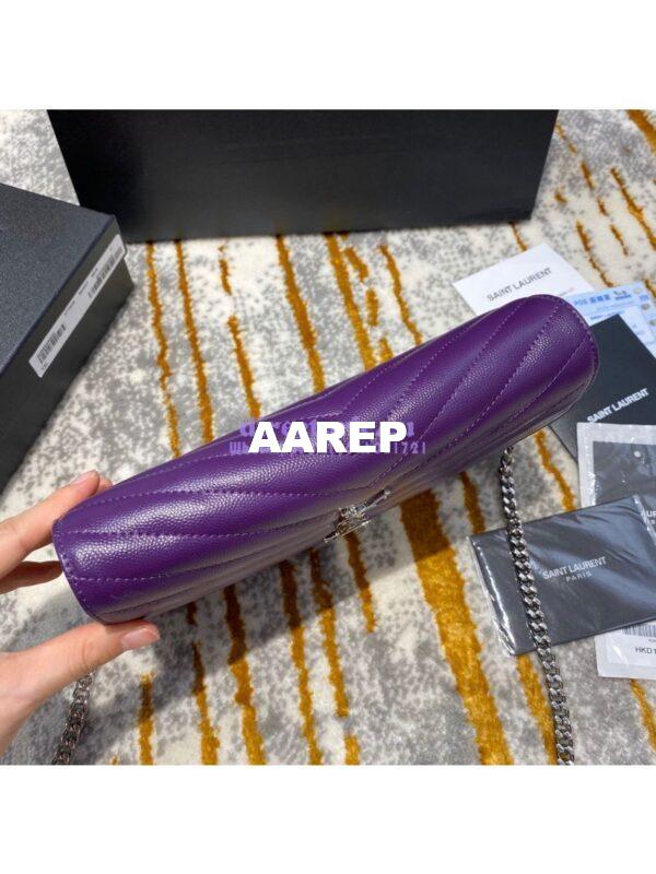 Replica YSL Saint Laurent Monogram Chain Wallet Grain De Poudre Textured Matelasse Leather Purple 8