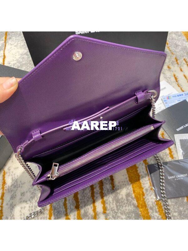 Replica YSL Saint Laurent Monogram Chain Wallet Grain De Poudre Textured Matelasse Leather Purple 9