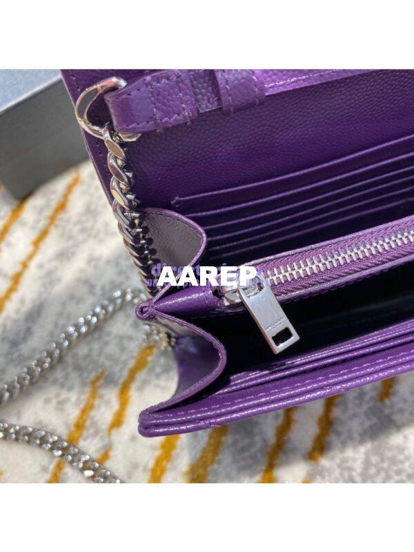 Replica YSL Saint Laurent Monogram Chain Wallet Grain De Poudre Textured Matelasse Leather Purple 12