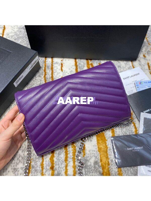 Replica YSL Saint Laurent Monogram Chain Wallet Grain De Poudre Textured Matelasse Leather Purple 14