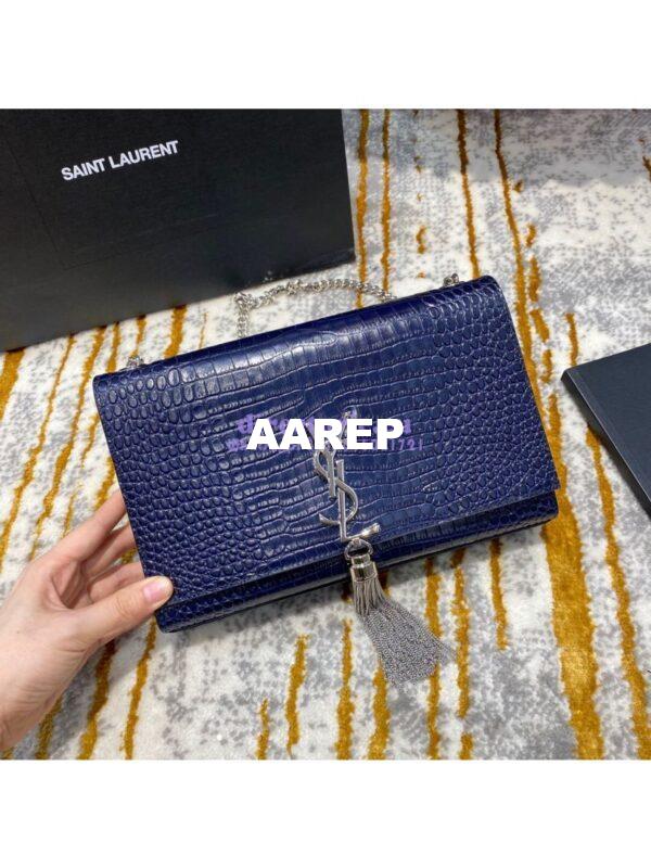 Replica YSL Classic Medium Kate Monogram Saint Laurent Tassel Satchel In Blue Crocodile Embossed Shiny Leather 354119 6