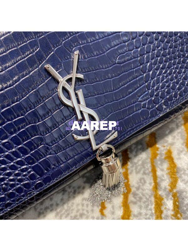 Replica YSL Classic Medium Kate Monogram Saint Laurent Tassel Satchel In Blue Crocodile Embossed Shiny Leather 354119 10