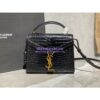 Replica YSL Classic Medium Kate Monogram Saint Laurent Tassel Satchel In Blue Crocodile Embossed Shiny Leather 354119