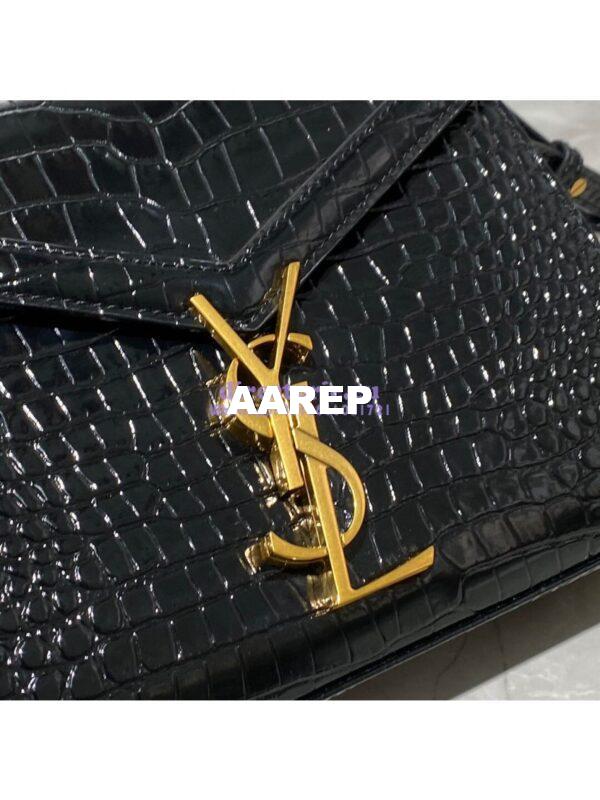 Replica YSL Saint Laurent Cassandra Mini Top Handle Bag In Crocodile Embossed Shiny Leather 602716 Black 4