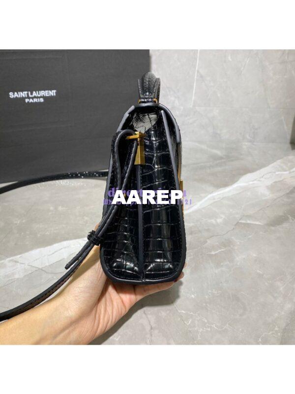 Replica YSL Saint Laurent Cassandra Mini Top Handle Bag In Crocodile Embossed Shiny Leather 602716 Black 6