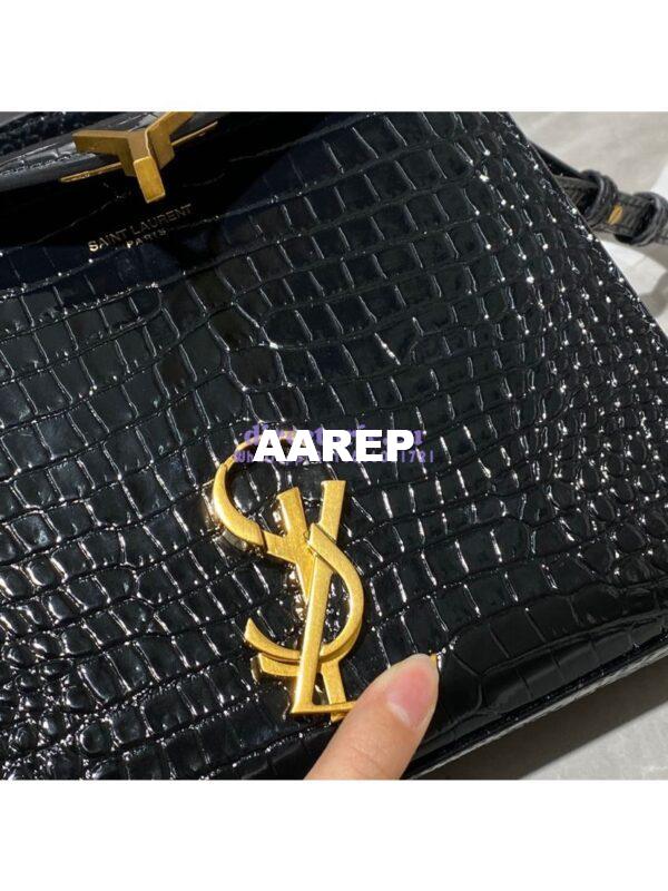 Replica YSL Saint Laurent Cassandra Mini Top Handle Bag In Crocodile Embossed Shiny Leather 602716 Black 8