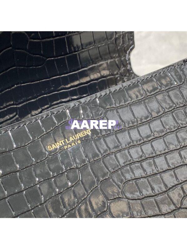 Replica YSL Saint Laurent Cassandra Mini Top Handle Bag In Crocodile Embossed Shiny Leather 602716 Black 11