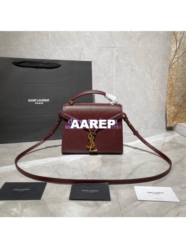 Replica YSL Saint Laurent Cassandra Mini Top Handle Bag In Grain De Poudre Embossed Leather 602716 DarkRed 3