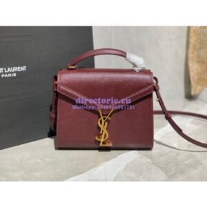 Replica YSL Saint Laurent Cassandra Mini Top Handle Bag In Grain De Poudre Embossed Leather 602716 DarkRed 2