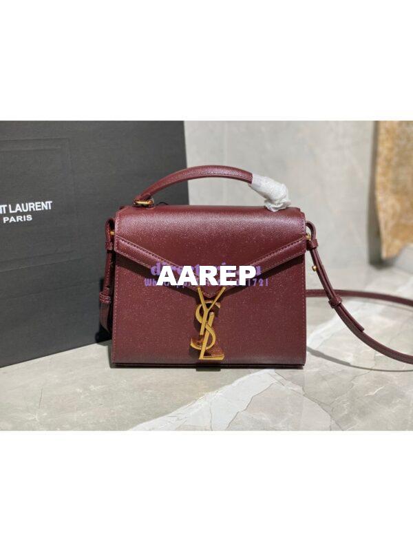 Replica YSL Saint Laurent Cassandra Mini Top Handle Bag In Grain De Poudre Embossed Leather 602716 DarkRed 4