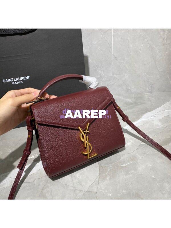 Replica YSL Saint Laurent Cassandra Mini Top Handle Bag In Grain De Poudre Embossed Leather 602716 DarkRed 6