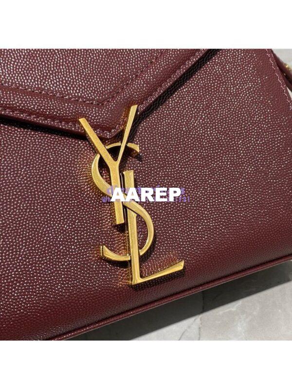 Replica YSL Saint Laurent Cassandra Mini Top Handle Bag In Grain De Poudre Embossed Leather 602716 DarkRed 7