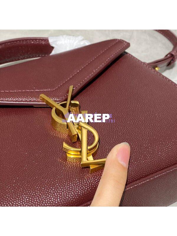 Replica YSL Saint Laurent Cassandra Mini Top Handle Bag In Grain De Poudre Embossed Leather 602716 DarkRed 8
