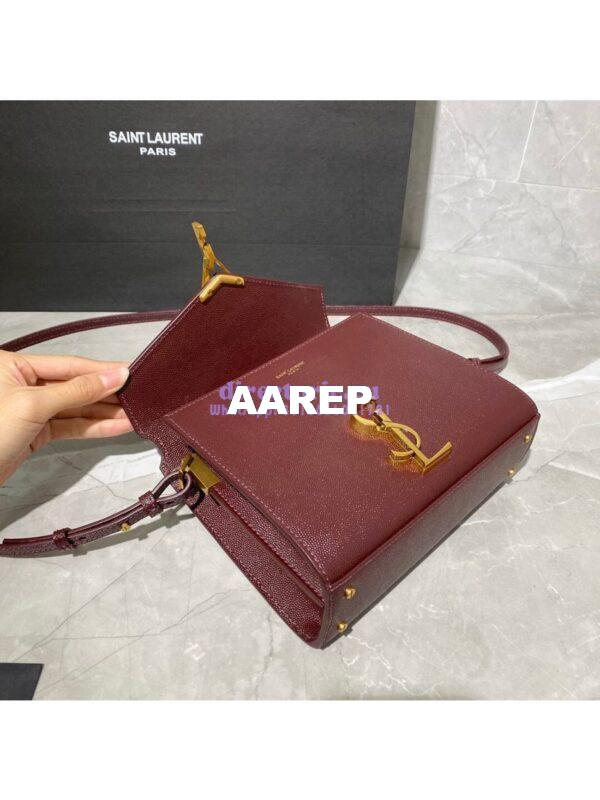 Replica YSL Saint Laurent Cassandra Mini Top Handle Bag In Grain De Poudre Embossed Leather 602716 DarkRed 10