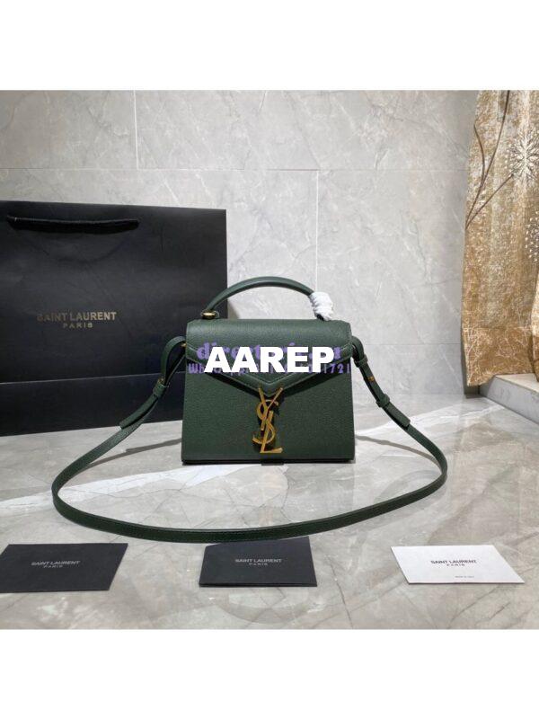 Replica YSL Saint Laurent Cassandra Mini Top Handle Bag In Grain De Poudre Embossed Leather 602716 Green 3