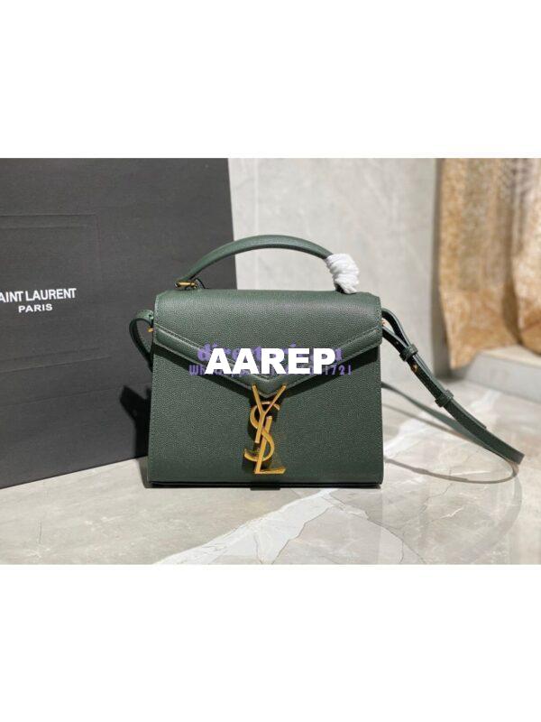 Replica YSL Saint Laurent Cassandra Mini Top Handle Bag In Grain De Poudre Embossed Leather 602716 Green 4