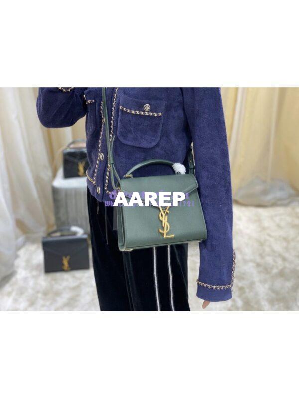 Replica YSL Saint Laurent Cassandra Mini Top Handle Bag In Grain De Poudre Embossed Leather 602716 Green 12