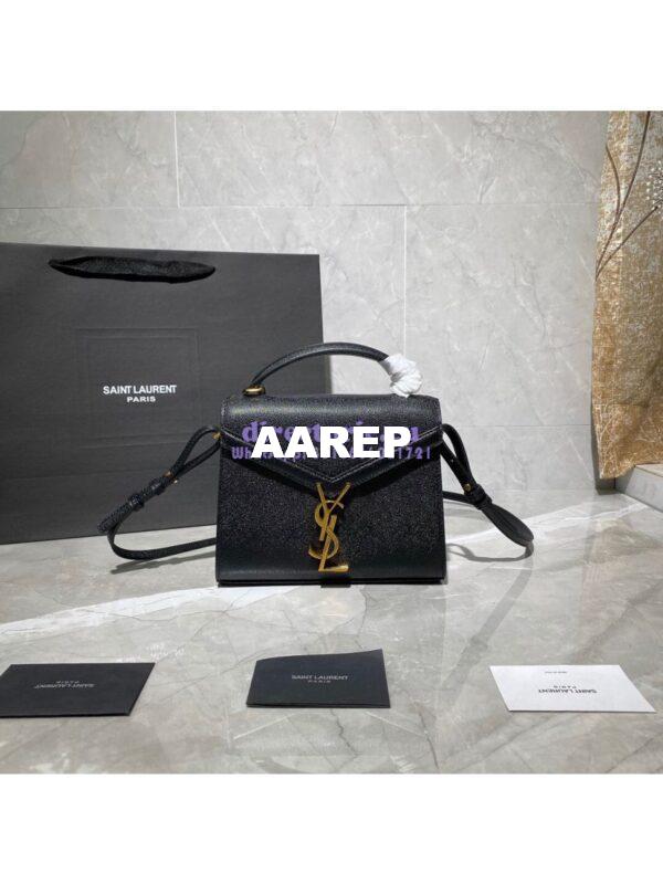 Replica YSL Saint Laurent Cassandra Mini Top Handle Bag In Grain De Poudre Embossed Leather 602716 Black 2