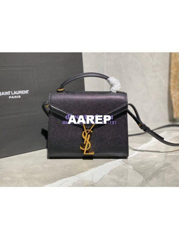 Replica YSL Saint Laurent Cassandra Mini Top Handle Bag In Grain De Poudre Embossed Leather 602716 Black 3