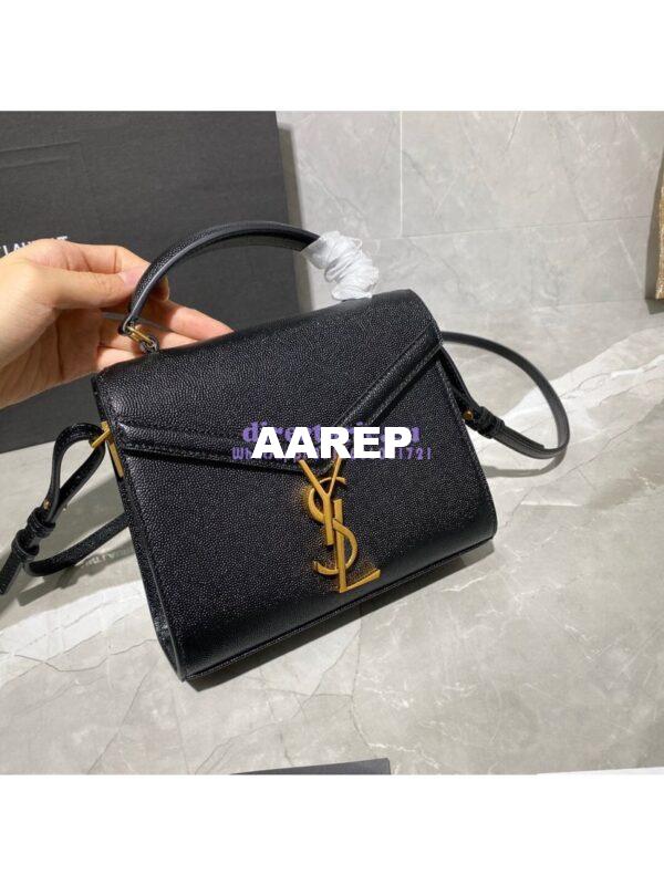 Replica YSL Saint Laurent Cassandra Mini Top Handle Bag In Grain De Poudre Embossed Leather 602716 Black 4